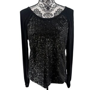 Ella Moss Black Sequin Long Sleeve Top Glam Party Blouse M